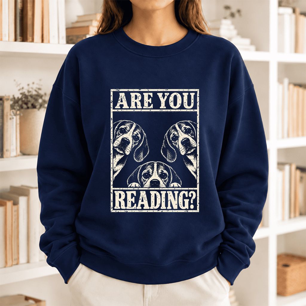 Are You Reading Beagle Softstyle Sweatshirt | Dog Lover Reader Gift Navy