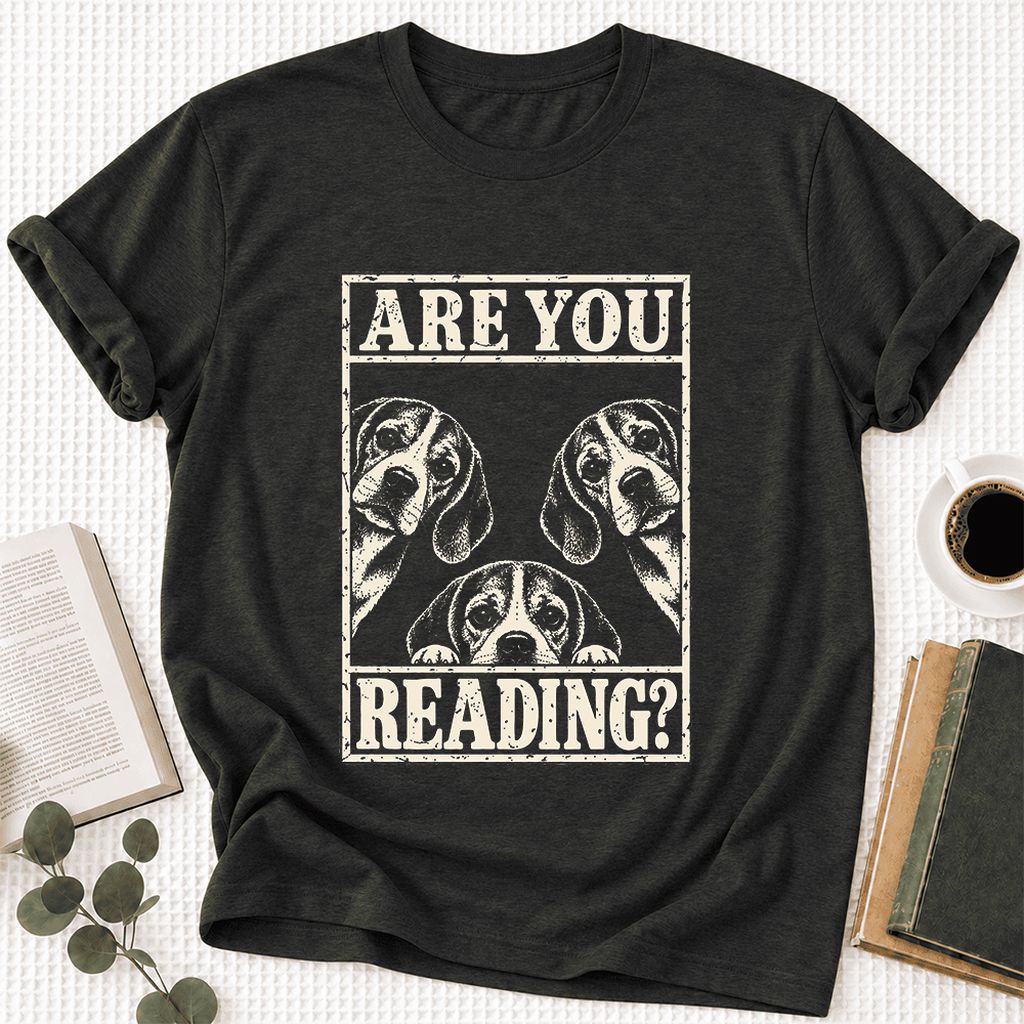 ARE YOU READING Beagle Ultra-Soft Cotton T-Shirt | Dog Mom Reader Gift Black Heather