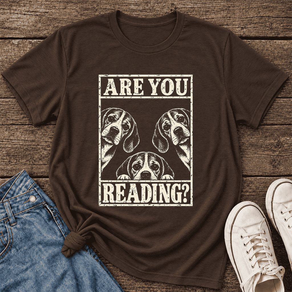 ARE YOU READING Beagle Ultra-Soft Cotton T-Shirt | Dog Mom Reader Gift Brown