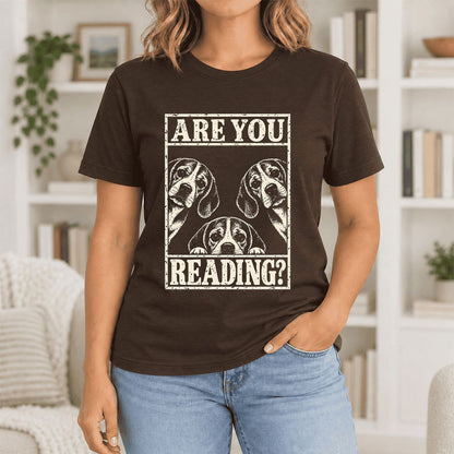 ARE YOU READING Beagle Ultra-Soft Cotton T-Shirt | Dog Mom Reader Gift Brown