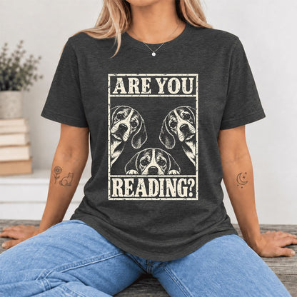 ARE YOU READING Beagle Ultra-Soft Cotton T-Shirt | Dog Mom Reader Gift Dark Grey Heather