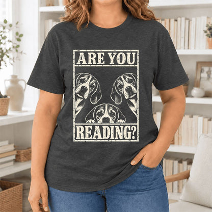 ARE YOU READING Beagle Ultra-Soft Cotton T-Shirt | Dog Mom Reader Gift Dark Grey Heather
