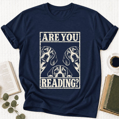 ARE YOU READING Beagle Ultra-Soft Cotton T-Shirt | Dog Mom Reader Gift Navy