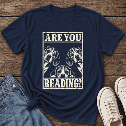 ARE YOU READING Beagle Ultra-Soft Cotton T-Shirt | Dog Mom Reader Gift Navy