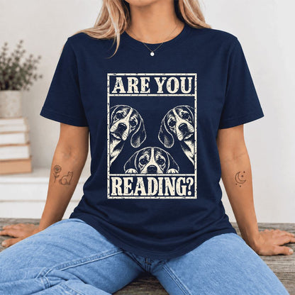 ARE YOU READING Beagle Ultra-Soft Cotton T-Shirt | Dog Mom Reader Gift Navy