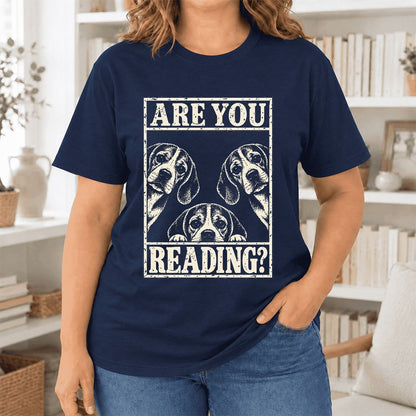 ARE YOU READING Beagle Ultra-Soft Cotton T-Shirt | Dog Mom Reader Gift Navy