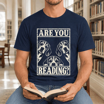 ARE YOU READING Beagle Ultra-Soft Cotton T-Shirt | Dog Mom Reader Gift Navy