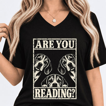 ARE YOU READING Beagle Ultra-Soft V-Neck | Dog Mom Reader Gift Black