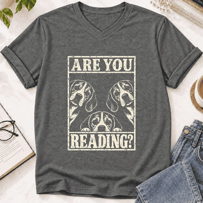 ARE YOU READING Beagle Ultra-Soft V-Neck | Dog Mom Reader Gift Deep Heather