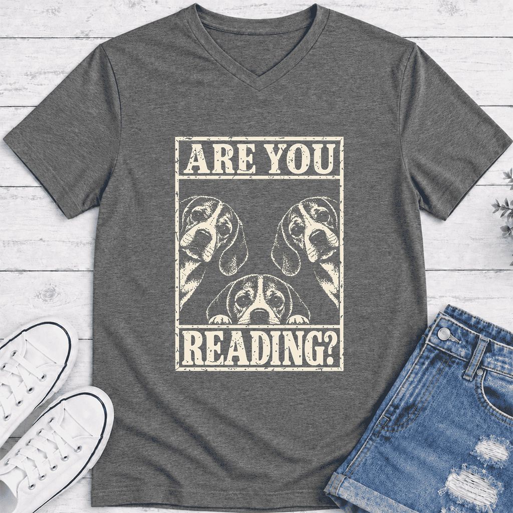ARE YOU READING Beagle Ultra-Soft V-Neck | Dog Mom Reader Gift Deep Heather