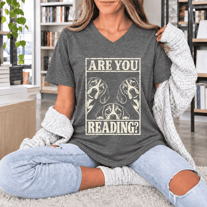 ARE YOU READING Beagle Ultra-Soft V-Neck | Dog Mom Reader Gift Deep Heather