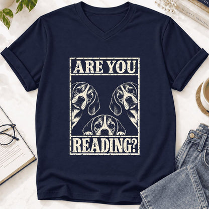 ARE YOU READING Beagle Ultra-Soft V-Neck | Dog Mom Reader Gift Navy