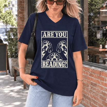ARE YOU READING Beagle Ultra-Soft V-Neck | Dog Mom Reader Gift Navy