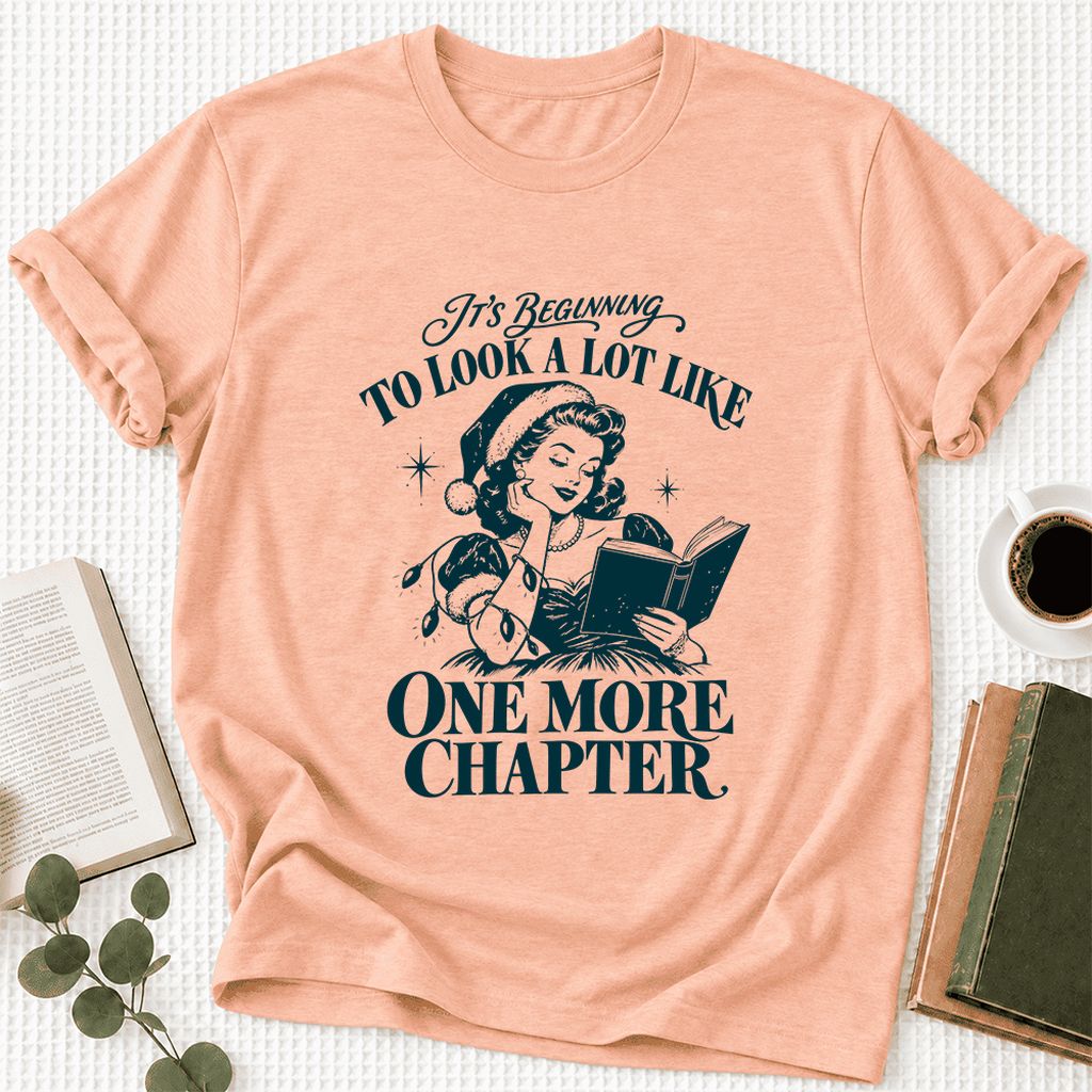 One More Chapter Ultra-Soft Cotton T-Shirt | Christmas Reader Gift Heather Peach