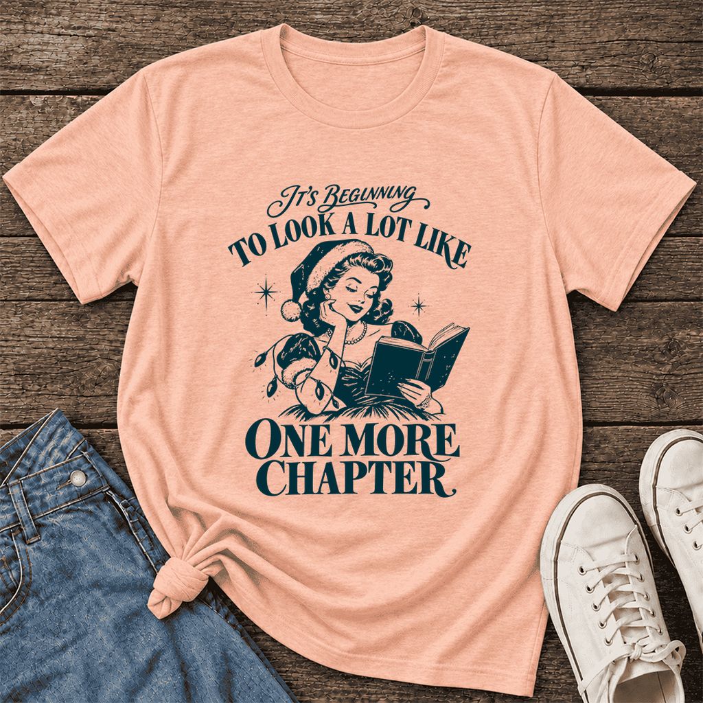 One More Chapter Ultra-Soft Cotton T-Shirt | Christmas Reader Gift Heather Peach