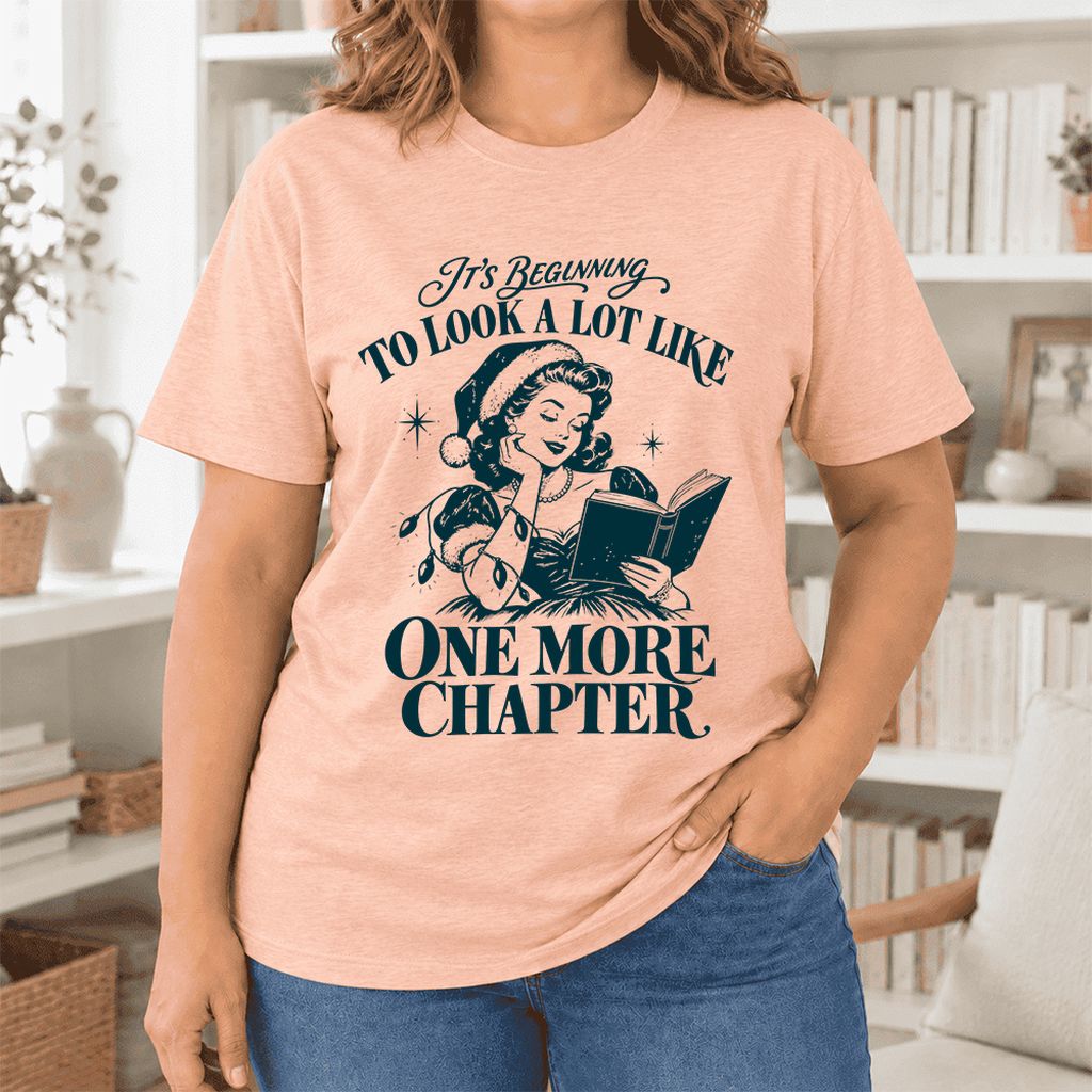 One More Chapter Ultra-Soft Cotton T-Shirt | Christmas Reader Gift Heather Peach