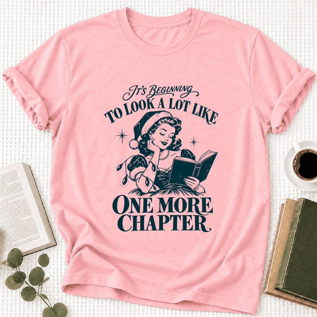 One More Chapter Ultra-Soft Cotton T-Shirt | Christmas Reader Gift Pink