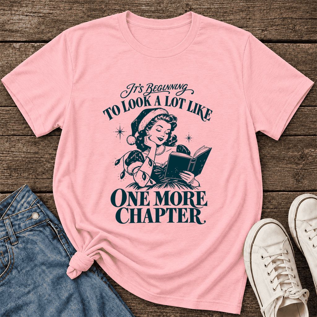 One More Chapter Ultra-Soft Cotton T-Shirt | Christmas Reader Gift Pink