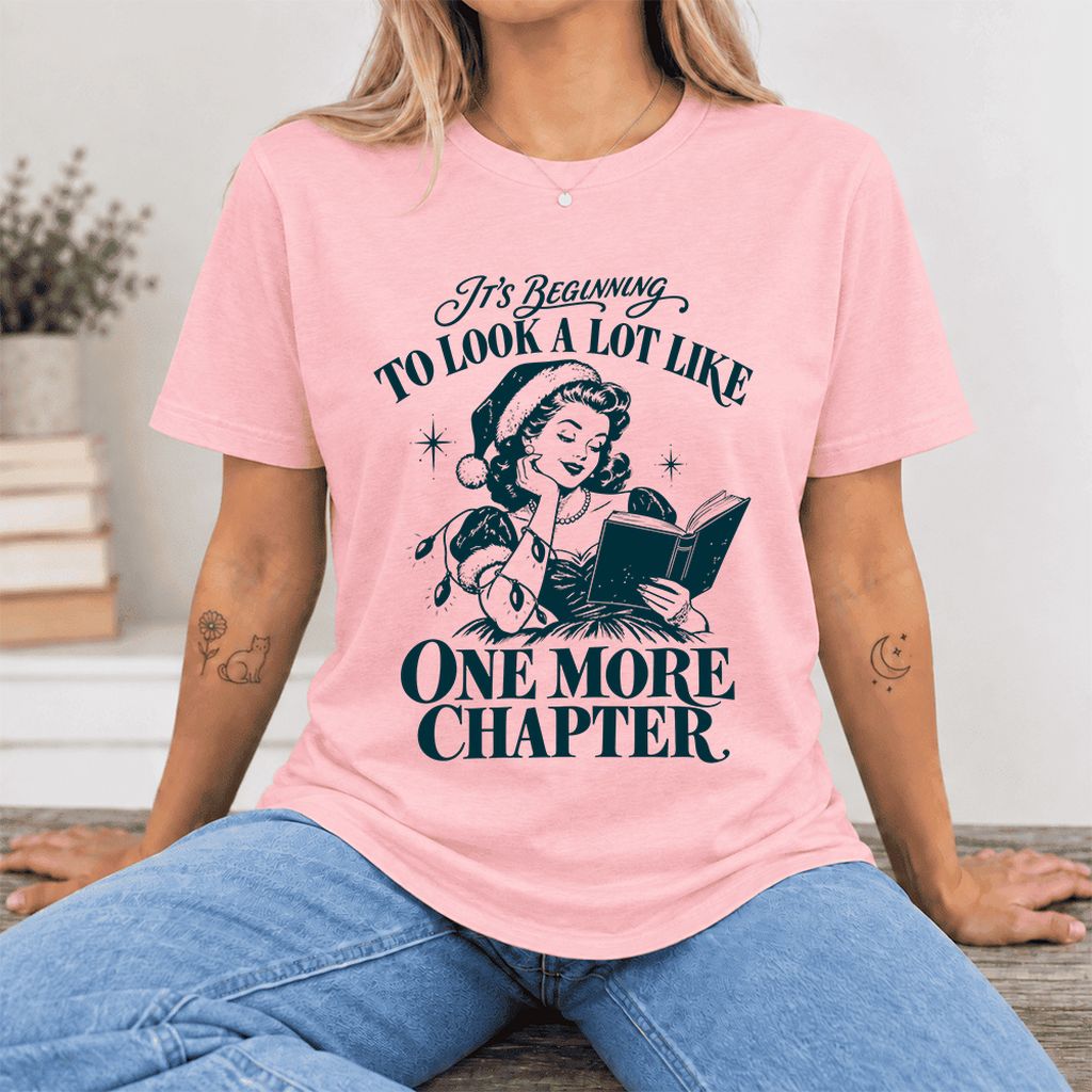One More Chapter Ultra-Soft Cotton T-Shirt | Christmas Reader Gift Pink