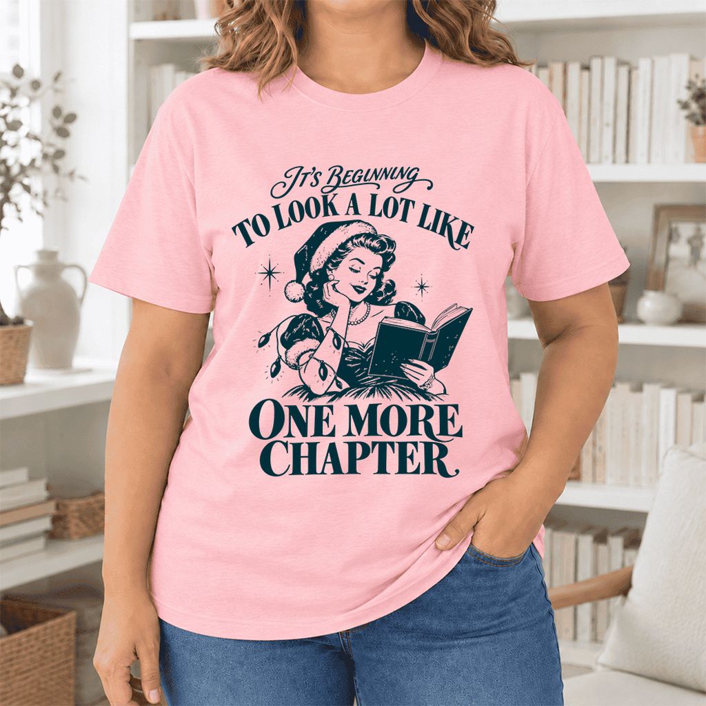 One More Chapter Ultra-Soft Cotton T-Shirt | Christmas Reader Gift Pink