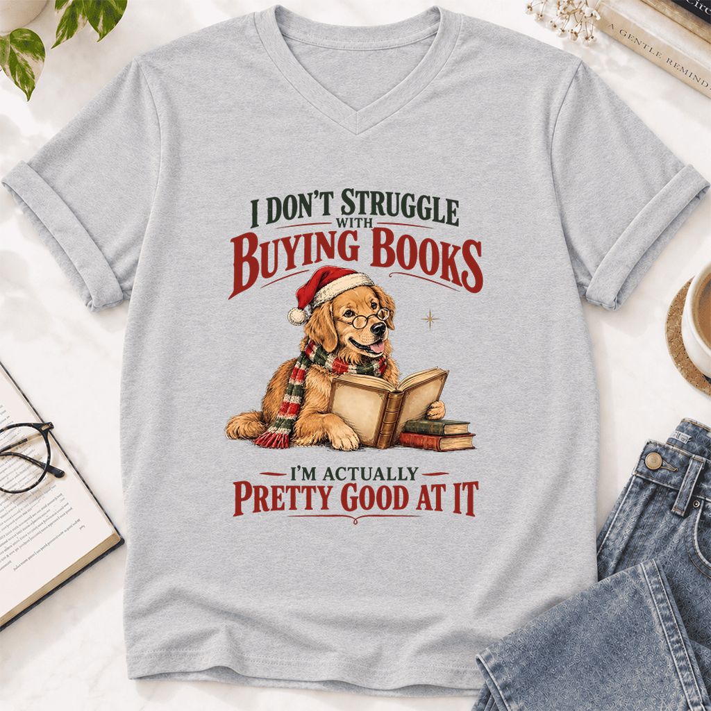 I Don’t Struggle With Buying Books Ultra-Soft V-Neck | Christmas Reader Gift Ash