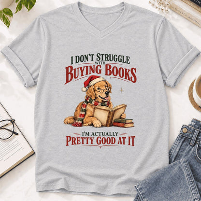 I Don’t Struggle With Buying Books Ultra-Soft V-Neck | Christmas Reader Gift Ash