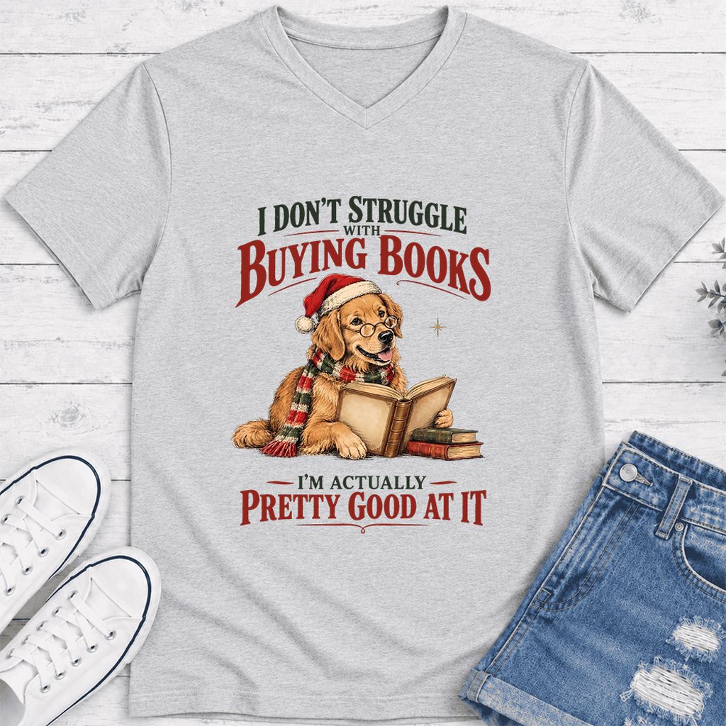 I Don’t Struggle With Buying Books Ultra-Soft V-Neck | Christmas Reader Gift Ash