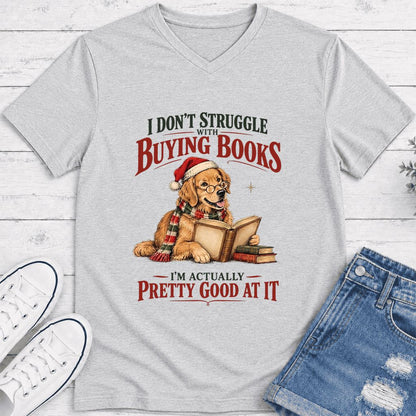 I Don’t Struggle With Buying Books Ultra-Soft V-Neck | Christmas Reader Gift Ash