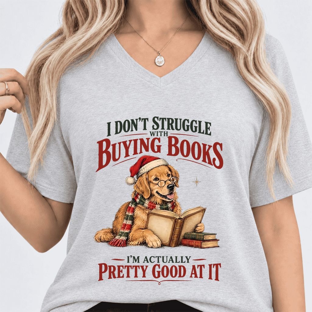 I Don’t Struggle With Buying Books Ultra-Soft V-Neck | Christmas Reader Gift Ash