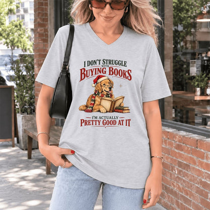 I Don’t Struggle With Buying Books Ultra-Soft V-Neck | Christmas Reader Gift Ash