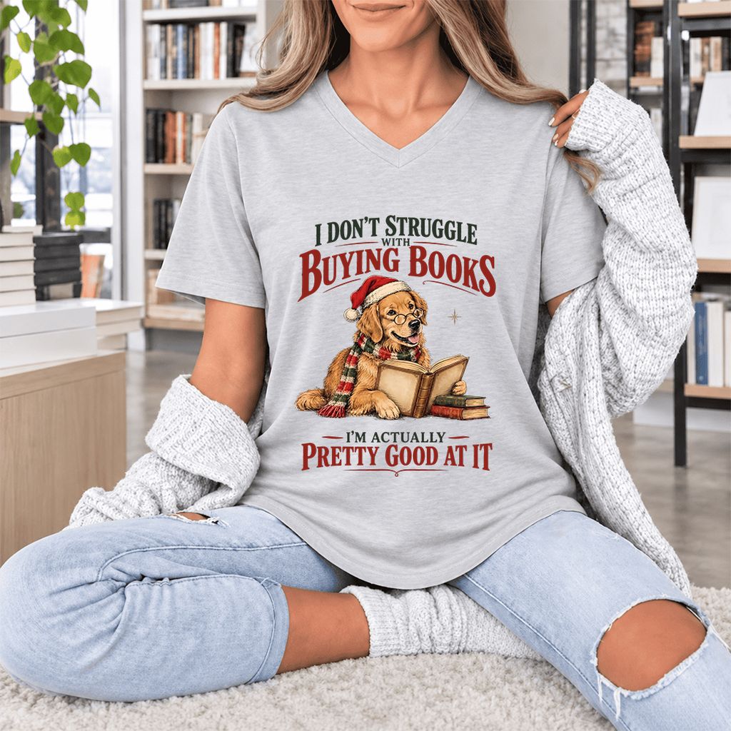I Don’t Struggle With Buying Books Ultra-Soft V-Neck | Christmas Reader Gift Ash