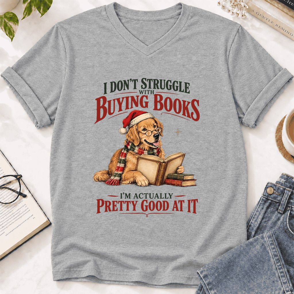 I Don’t Struggle With Buying Books Ultra-Soft V-Neck | Christmas Reader Gift Athletic Heather