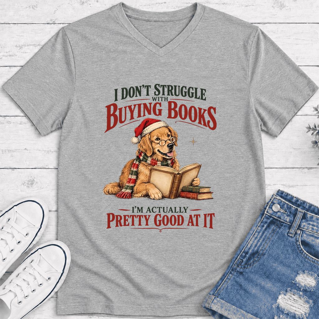 I Don’t Struggle With Buying Books Ultra-Soft V-Neck | Christmas Reader Gift Athletic Heather
