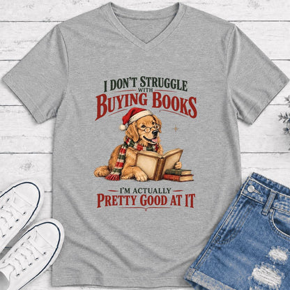 I Don’t Struggle With Buying Books Ultra-Soft V-Neck | Christmas Reader Gift Athletic Heather