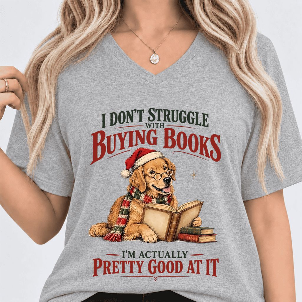 I Don’t Struggle With Buying Books Ultra-Soft V-Neck | Christmas Reader Gift Athletic Heather