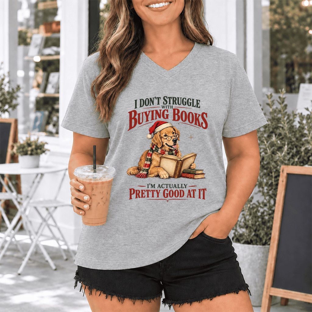 I Don’t Struggle With Buying Books Ultra-Soft V-Neck | Christmas Reader Gift Athletic Heather