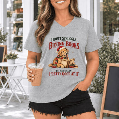I Don’t Struggle With Buying Books Ultra-Soft V-Neck | Christmas Reader Gift Athletic Heather