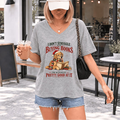 I Don’t Struggle With Buying Books Ultra-Soft V-Neck | Christmas Reader Gift Athletic Heather