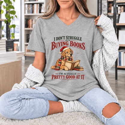 I Don’t Struggle With Buying Books Ultra-Soft V-Neck | Christmas Reader Gift Athletic Heather
