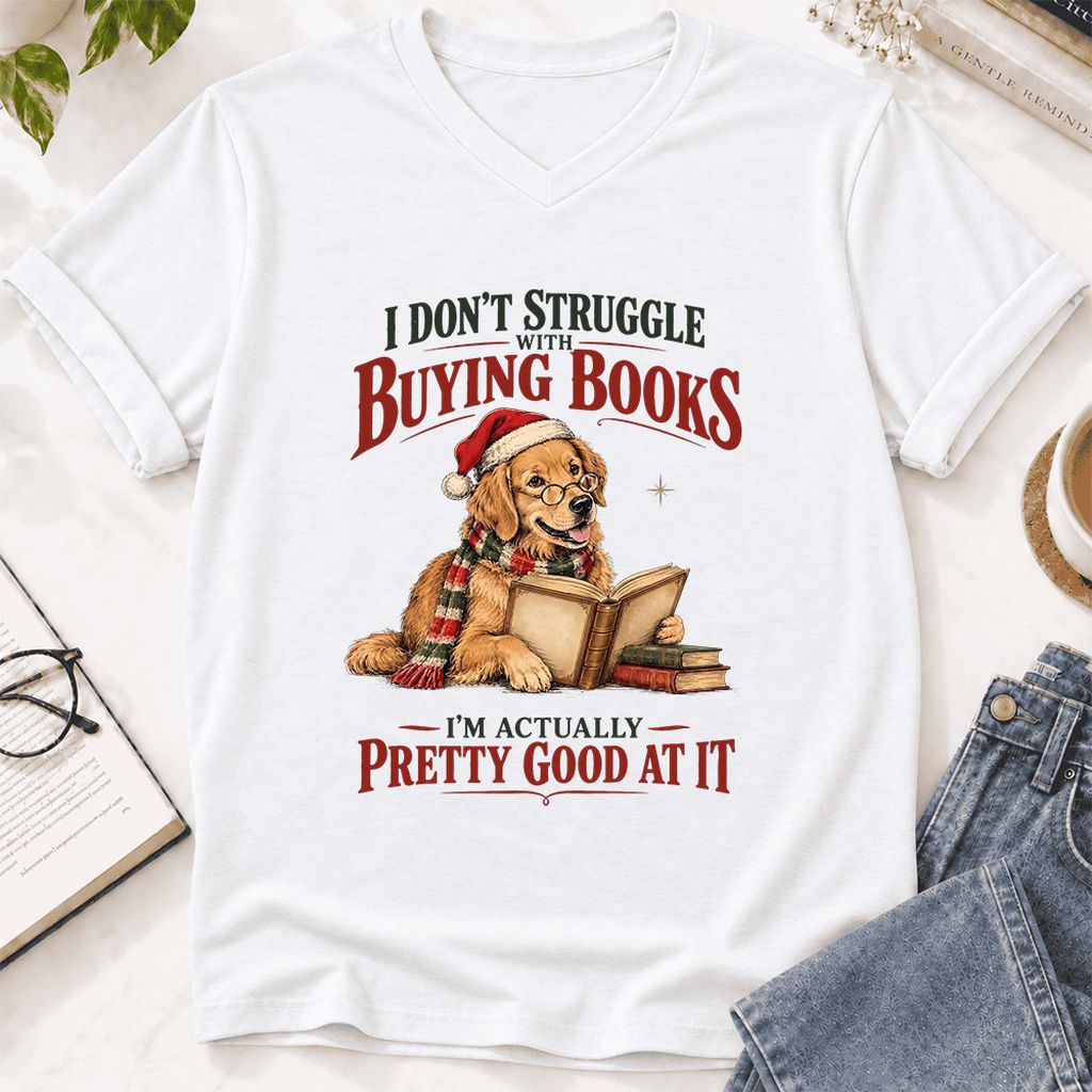 I Don’t Struggle With Buying Books Ultra-Soft V-Neck | Christmas Reader Gift White
