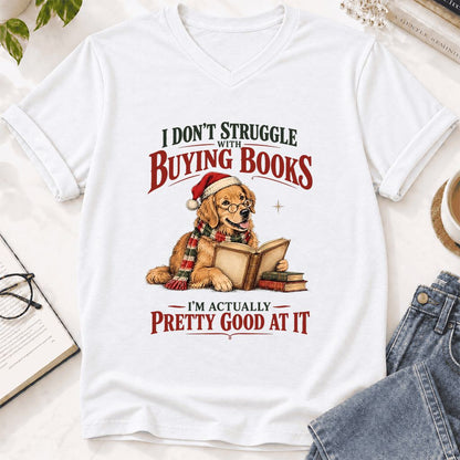 I Don’t Struggle With Buying Books Ultra-Soft V-Neck | Christmas Reader Gift White