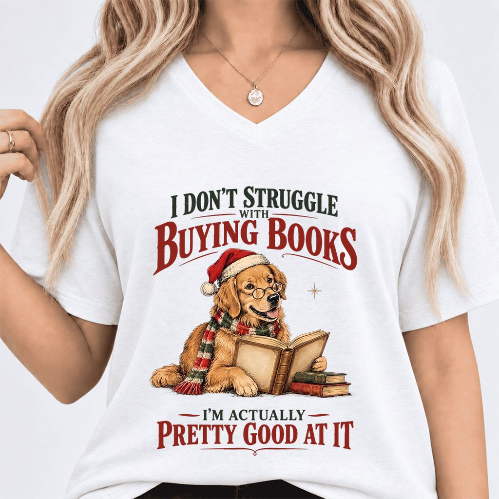 I Don’t Struggle With Buying Books Ultra-Soft V-Neck | Christmas Reader Gift White
