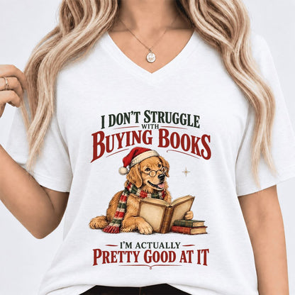 I Don’t Struggle With Buying Books Ultra-Soft V-Neck | Christmas Reader Gift White