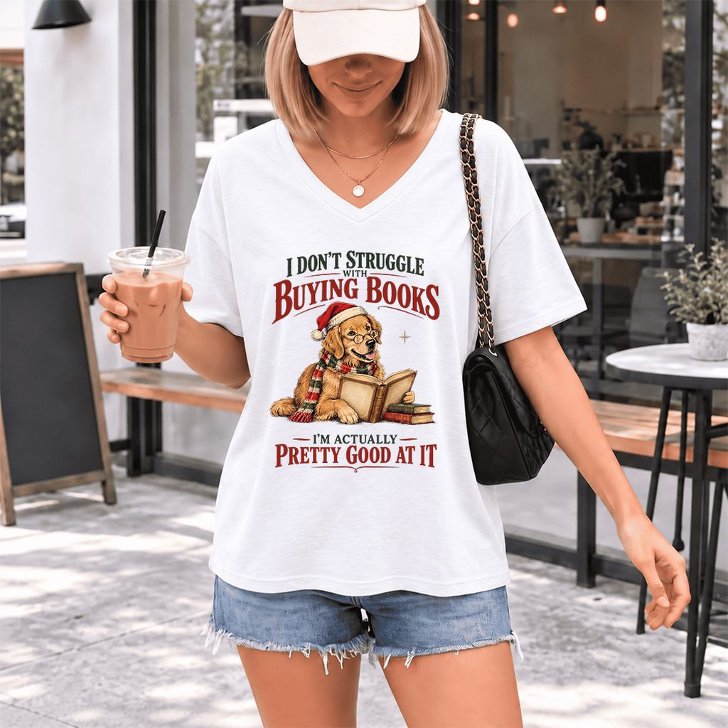 I Don’t Struggle With Buying Books Ultra-Soft V-Neck | Christmas Reader Gift White