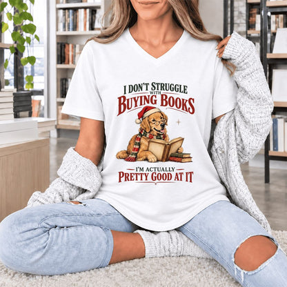I Don’t Struggle With Buying Books Ultra-Soft V-Neck | Christmas Reader Gift White