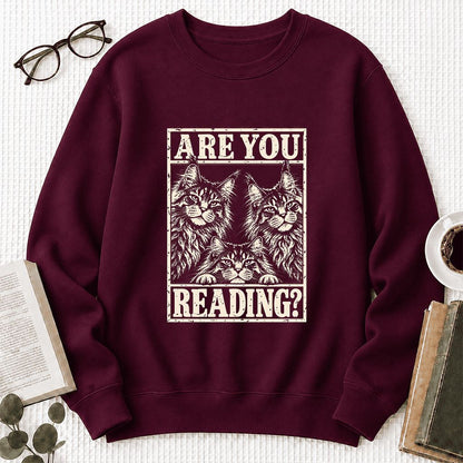 ARE YOU READING Maine Coon Printed Sweatshirt | Cat Lover Reader Gift Maroon