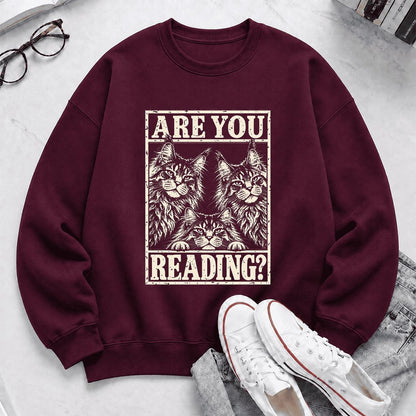 ARE YOU READING Maine Coon Printed Sweatshirt | Cat Lover Reader Gift Maroon