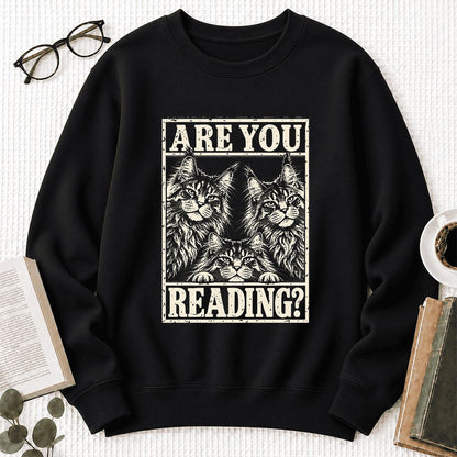 Are You Reading Maine Coon Softstyle Sweatshirt | Cat Lover Reader Gift Black
