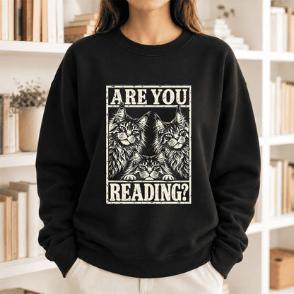 Are You Reading Maine Coon Softstyle Sweatshirt | Cat Lover Reader Gift Black