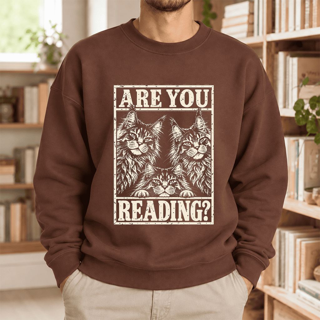 Are You Reading Maine Coon Softstyle Sweatshirt | Cat Lover Reader Gift Cocoa